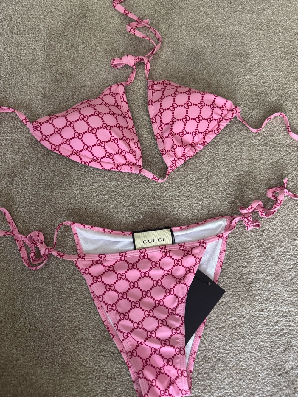 Women’s Gucci Pink GG Logo Triangle Bikini Set